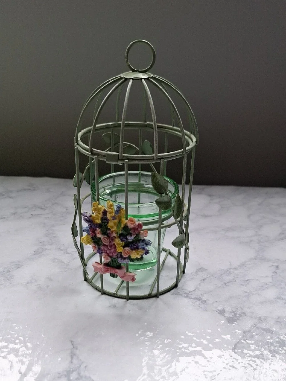 Decorative Green Floral Birdcage Candle Holder - Unbranded